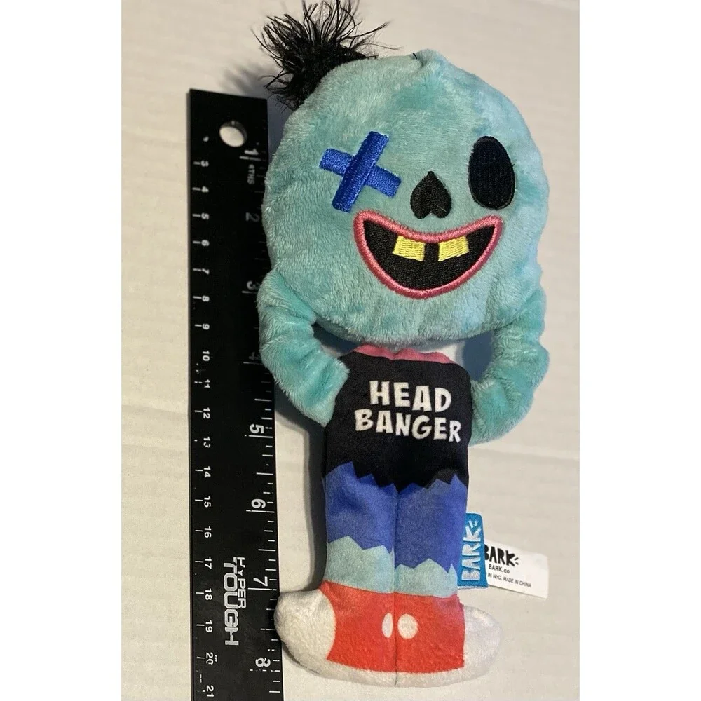 Bark Box Dog Toy Hank Headbanger Zombie Squeaker Plush Interactive Toy Monster